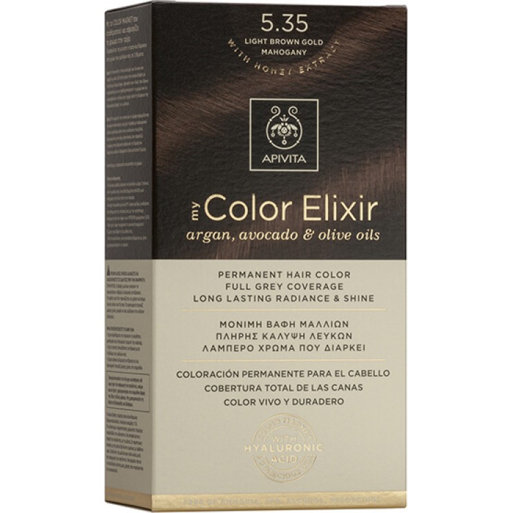 Apivita My Color Elixir 5.35 Light Brown Gold Mahogany | Μόνιμη Βαφή Μαλλιών 5.35 Καστανό Ανοιχτό Μελί Μαονί ΦΡΟΝΤΙΔΑ ΜΑΛΛΙΩΝ