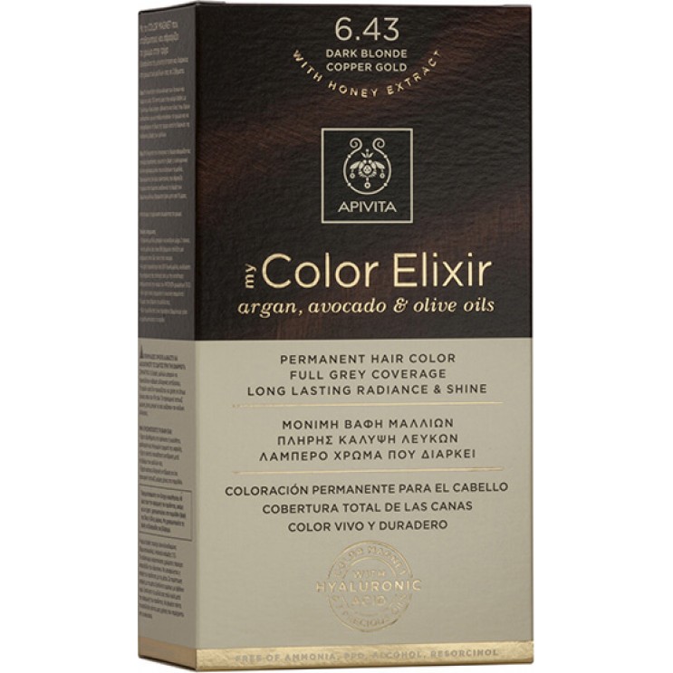 Apivita My Color Elixir 6.43 Dark Blonde Copper Gold | Μόνιμη Βαφή Μαλλιών 6.43 Ξανθό Σκούρο Χάλκινο Μελί