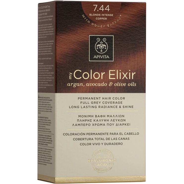 Apivita My Color Elixir 7.44 Blonde Intense Copper | Μόνιμη Βαφή Μαλλιών 7.44 Ξανθό Έντονο Χάλκινο