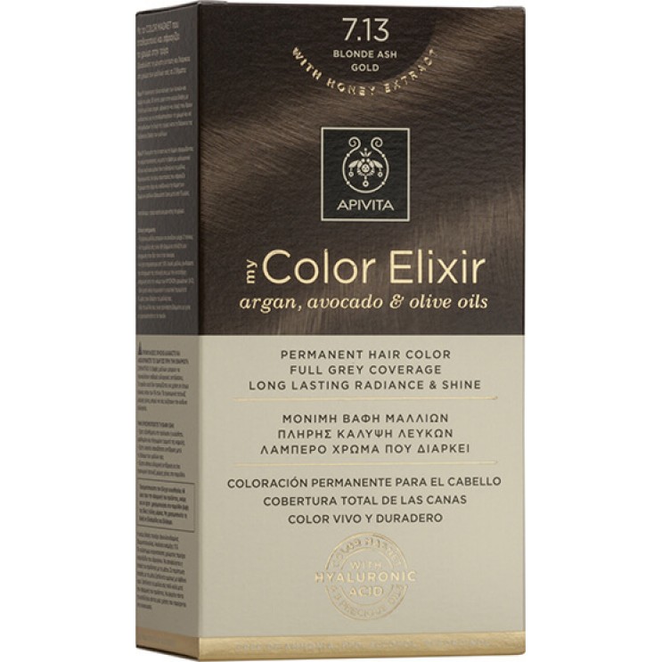 Apivita My Color Elixir 7.13 Blonde Ash Gold | Μόνιμη Βαφή Μαλλιών 7.13 Ξανθό Σαντρέ Μελί