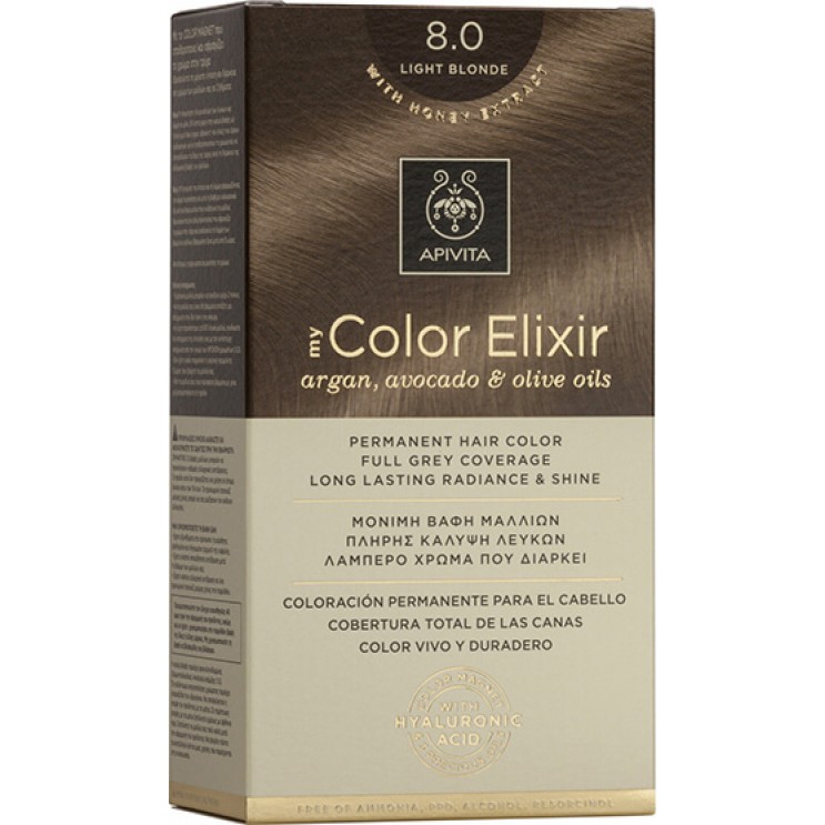 Apivita My Color Elixir 8.0 Light Blonde | Μόνιμη Βαφή Μαλλιών 8.0 Ξανθό Ανοιχτό