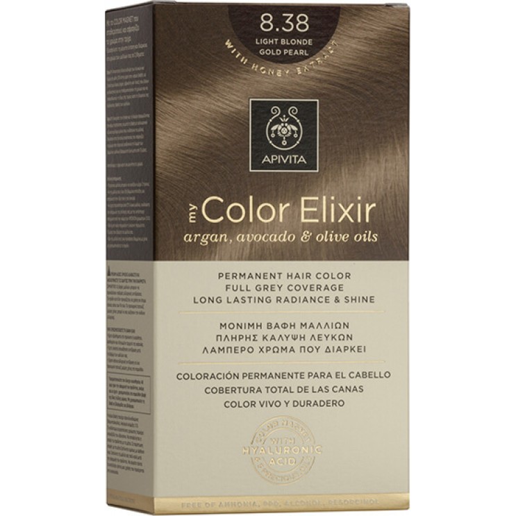 Apivita My Color Elixir 8.38 Light Blonde Gold Pearl | Μόνιμη Βαφή Μαλλιών 8.38 Ξανθό Ανοιχτό Μελί Περλέ