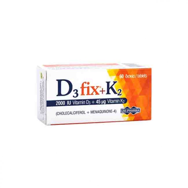 Uni-Pharma D3 Fix+K2 2000IU Vitamin D3 + 45μg Vitamin K2 60tabs | Βιταμίνη D3 + Βιταμίνη Κ2 ΒΙΤΑΜΙΝΕΣ