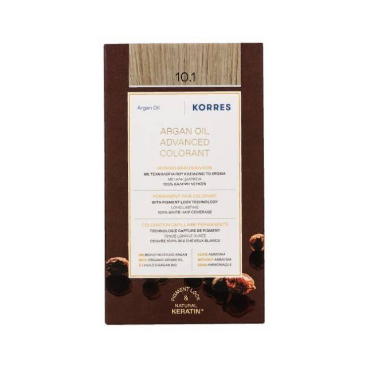 Korres Argan Oil Advanced Colorant 10.1 Platinum Ash Blonde |  Μόνιμη Βαφή Μαλλιών Argan Oil Ξανθό Πλατίνας Σαντρέ