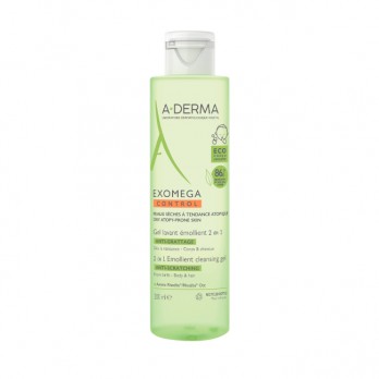 A-Derma Exomega Control 2in1 Gel Lavant Emollient 200ml | Μαλακτικό Τζελ Καθαρισμού για το Ατοπικό Δέρμα κατάλληλο για Σώμα και Μαλλιά