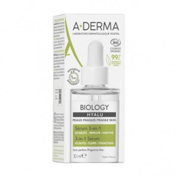 A-Derma Biology Hyalu Serum 3in1 30ml |Βιολογικός Ενυδατικός Ορός 3 σε 1, με Υαλουρονικό Οξύ για Πρόσωπο & Λαιμό