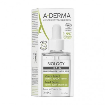 A-Derma Biology Hyalu Serum 3in1 30ml |Βιολογικός Ενυδατικός Ορός 3 σε 1, με Υαλουρονικό Οξύ για Πρόσωπο & Λαιμό