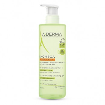 A-Derma Exomega Control 2in1 Gel Lavant Emollient 500ml | Μαλακτικό Τζελ Καθαρισμού για το Ατοπικό Δέρμα κατάλληλο για Σώμα και Μαλλιά