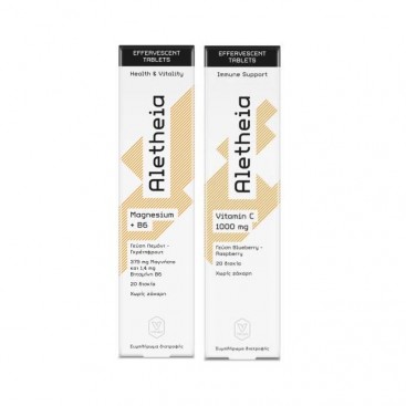 Aletheia Magnesium + B6 Αναβράζοντα Δισκία με Μαγνήσιο και Βιταμίνη B6 με Γεύση Λεμόνι Γκρέιπφρουτ 20eff.tabs & Δώρο Vitamin C 1000mg Αναβράζοντα Δισκία με Βιταμίνη C με Γε΄ύση Blueberry 20eff.tabs