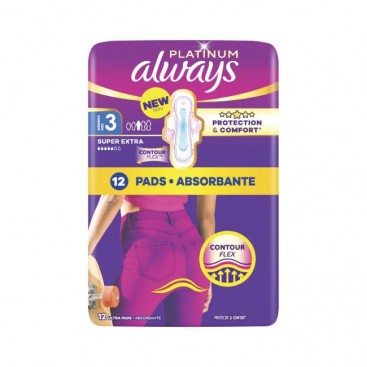Always Platinum Ultra Super Extra 12τμχ | Σερβιέτες με Φτερά Μέγεθος 3