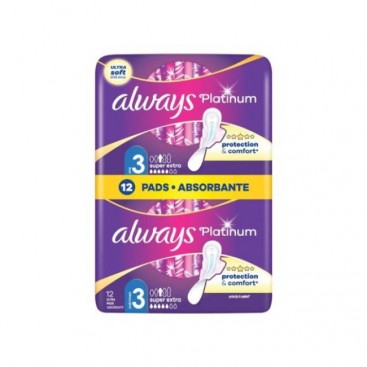 Always Platinum Ultra Super Extra 12τμχ | Σερβιέτες με Φτερά Μέγεθος 3