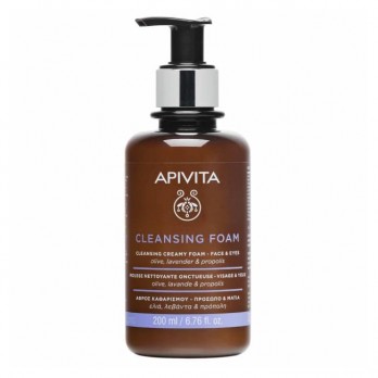 Apivita Cleansing Foam Face & Eyes 200ml | Κρεμώδης Αφρός Καθαρισμού Προσώπου & Ματιών με Λεβάντα, Ελιά & Πρόπολη
