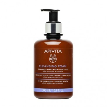 Apivita Cleansing Foam Face & Eyes 300ml | Κρεμώδης Αφρός Καθαρισμού Προσώπου & Ματιών με Λεβάντα, Ελιά & Πρόπολη
