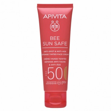 Apivita Bee Sun Safe Anti-Spot & Anti-Age Tinted Golden SPF50 50ml | Αντιηλιακή Κρέμα Προσώπου κατά των Πανάδων & των Ρυτίδων με Χρώμα Golden Απόχρωση