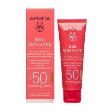 Apivita Bee Sun Safe Anti-Spot & Anti-Age Tinted Golden SPF50 50ml | Αντιηλιακή Κρέμα Προσώπου κατά των Πανάδων & των Ρυτίδων με Χρώμα Golden Απόχρωση