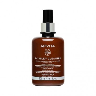 Apivita Milky Cleanser 3 in 1 300ml | Γαλάκτωμα Καθαρισμού 3 σε 1 για Πρόσωπο & Μάτια με Μέλι & Χαμομήλι 