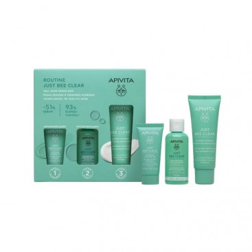 Apivita Just Bee Clear Blemish Control Mattifying Moisturizer Κρέμα Προσώπου κατά των Ατελειών για Ενυδάτωση & Ματ Αποτέλεσμα 40ml & Δώρο Just Bee Clear Τζελ Καθαρισμού 15ml &  Just Bee Clear Purifying Lotion Λοσιόν 50ml 