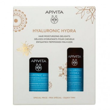 Apivita Hyaluronic Hydra Moisturizing Shampoo Σαμπουάν Ενυδάτωσης με Μέλι & Υαλουρονικό Οξύ 250ml & Hyaluronic Hydra Moisturizing Leave In Conditioner Κρέμα Μαλλιών για Ενυδάτωση χωρίς Ξέβγαλμα με Μέλι & Υαλουρονικό Οξύ 100ml 