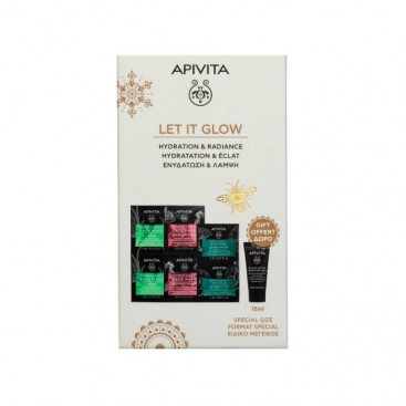 Apivita Express Beauty Face Mask Let it Glow Μάσκα Προσώπου Αλόη 2x8ml & Μάσκα Προσώπου Ρόδι 2x8ml & Μάσκα Ματιών Ginkgo Biloba 2x2ml & Δώρο Μαύρο Gel Καθαρισμού Πρόσωπο & Μάτια 15ml