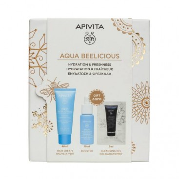Apivita Aqua Beelicious Comfort Hydrating Cream Rich Texture Απαλή Κρέμα Ενυδάτωσης Πλούσιας Υφής 40ml & Black Detox Μαύρο Gel Καθαρισμού για Πρόσωπο & Μάτια 5ml & Booster  Αναζωογόνησης και Ενυδάτωσης 10ml 