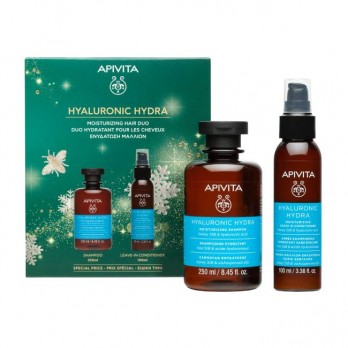 Apivita Hyaluronic Hydra Moisturizing Shampoo Σαμπουάν Ενυδάτωσης με Μέλι & Υαλουρονικό Οξύ 250ml & Hyaluronic Hydra Moisturizing Leave In Conditioner Κρέμα Μαλλιών για Ενυδάτωση χωρίς Ξέβγαλμα με Μέλι & Υαλουρονικό Οξύ 100ml 