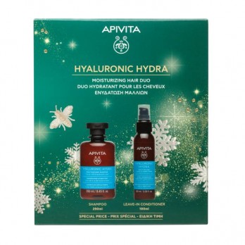 Apivita Hyaluronic Hydra Moisturizing Shampoo Σαμπουάν Ενυδάτωσης με Μέλι & Υαλουρονικό Οξύ 250ml & Hyaluronic Hydra Moisturizing Leave In Conditioner Κρέμα Μαλλιών για Ενυδάτωση χωρίς Ξέβγαλμα με Μέλι & Υαλουρονικό Οξύ 100ml 
