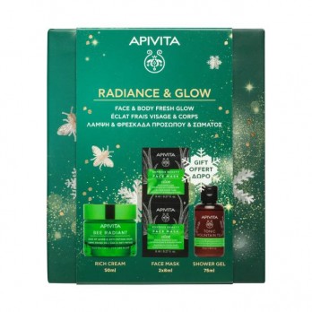 Apivita Bee Radiant Cream, Rich Texture Κρέμα-για Σημάδια Γήρανσης & Ξεκούραστη Όψη, Πλούσιας Υφής 50ml & Δώρο Tonic Mountain Tea Αφρόλουτρο 75ml & Δώρο Express Beauty Μάσκα Προσώπου Αλόη 2x8ml