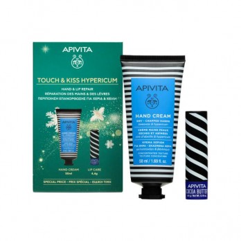 Apivita Hand Cream Dry Chapped Hands Hypericum & Beeswax Κρέμα Χεριών με Βάλσαμο & Μελισσοκέρι 50ml & Apivita Lip Care με Βούτυρο Κακάο Spf20 4.4g 