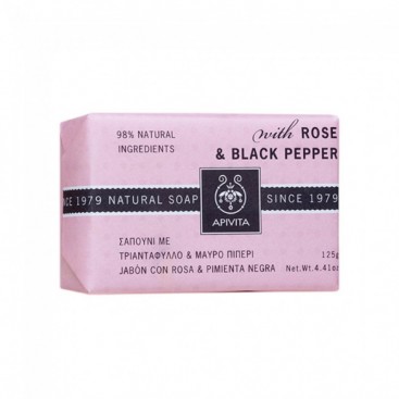 Apivita Natural Soap With Rose And Black Pepper 125g | Σαπούνι Με Τριαντάφυλλο Και Μαύρο Πιπέρι