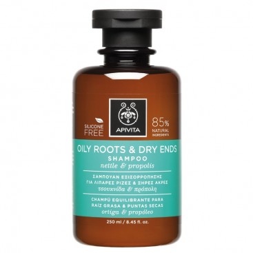 Apivita Oily Roots & Dry Ends Shampoo 250ml  | Σαμπουάν για Λιπαρές Ρίζες & Ξηρές Άκρες με Τσουκνίδα & Πρόπολη 