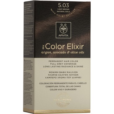 Apivita My Color Elixir 5.03 Light Brown Natural Gold | Μόνιμη Βαφή Μαλλιών 5.03 Καστανό Ανοιχτό Φυσικό Μελί