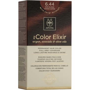 Apivita My Color Elixir 6.44 Dark Blonde Intense Copper | Μόνιμη Βαφή Μαλλιών 6.44 Ξανθό Σκούρο Έντονο Χάλκινο 