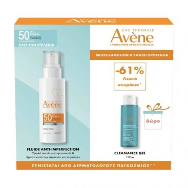 Avene Fluide Anti-Imperfection TriAsorB™ SPF50 Λεπτόρρευστη Αντηλιακή Κρέμα Προσώπου για Λιπαρό Δέρμα με Τάση Ακμής 40ml & Δώρο Cleanance Gel Καθαριστικό Προσώπου & Σώματος για Λιπαρό Δέρμα 100ml
