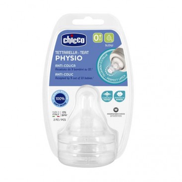 Chicco Physio Anti-Colic 0m+, 2τμχ | Θηλή  Σιλικόνης Αργής Ροής  
