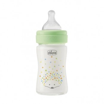 Chicco Baby Bottle Perfect Easy Green 150ml | Γυάλινο Μπιμπερό Κατά των Κολικών Σκαντζοχοιράκι για 0m+