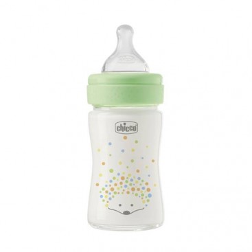 Chicco Baby Bottle Perfect Easy Green 150ml | Γυάλινο Μπιμπερό Κατά των Κολικών Σκαντζοχοιράκι για 0m+