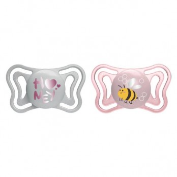 Chicco Physio Forma Light 2 -6m Pink 2τμχ | Εργονομική Πιπίλα με Θηλή Σιλικόνης Άσπρη- Ροζ με Θήκη
