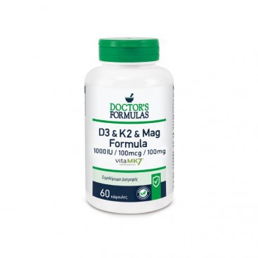 Doctor's Formulas D3 1000iu & K2 100mcg & Mag 100mg Formula 60veg.caps |Συμπλήρωμα Διατροφής, Φυσιολογική Λειτουργία του Νευρικού & Μυϊκού Συστήματος