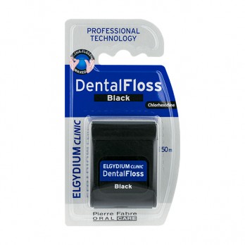 Elgydium Clinic Dental Floss Black 50m |Οδοντικό Νήμα με Μαύρο Χρώμα, Ελαφρά Κερωμένο & Εμποτισμένο με Χλωρεξιδίνη