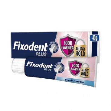 Fixodent Plus Food Barrier 40gr |  Στερεωτική Κρέμα για Ολικές & Μερικές Τεχνητές Οδοντοστοιχίες με Ισχυρή Αντιμικροβιακή Προστασία