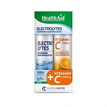 Health Aid Electrolytes, Συμπλήρωμα Διατροφής με Ηλεκτρολύτες με Γεύση Φράουλα 20eff.tabs & Vitamin C 1000mg Orange Βιταμίνης C με Γεύση Πορτοκάλι 20 Eff.tabs