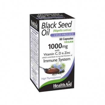 Health Aid Black Seed Oil 1000mg 60caps | Συμπλήρωμα Διατροφής με Έλαιο Μαύρου Κύμινου, Ψευδάργυρο & Βιταμίνη C & D3