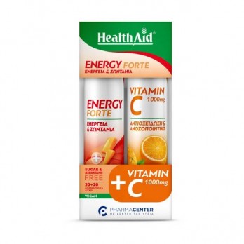 Health Aid Energy Forte, Συμπλήρωμα Διατροφής  για Ενέργεια και Ζωντάνια 20eff.tabs & Vitamin C 1000mg, Βιταμίνη C 20eff.tabs