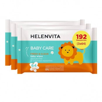 Helenvita Baby Wipes Fresh & Clean 3x64τμχ | Μωρομάντηλα Με Χαμομήλι 