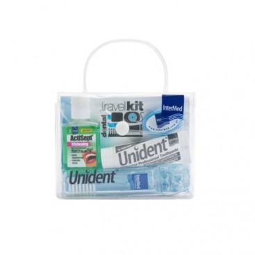 Intermed Dental Travel kit με Unident Whitening Οδοντόκρεμα 10ml, Actisept Whitening Στοματικό Διάλυμα 20ml , Oδοντόβουρτσά Ταξιδίου και Οδοντικό Νήμα