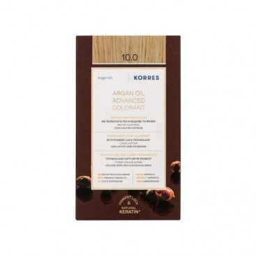 Korres Argan Oil Advanced Colorant 10.0 Platinum Blonde | Μόνιμη Βαφή Μαλλιών Argan Oil 10.0 Ξανθό Πλατίνας