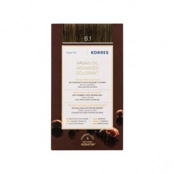 Korres Argan Oil Advanced Colorant 6.1 Ash Dark Blonde | Μόνιμη Βαφή Μαλλιών Argan Oil 6.1  Ξανθό Σκούρο Σαντρέ