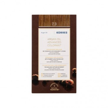 Korres Argan Oil Advanced Colorant 7.3 Golden/ Honey Blonde | Μόνιμη Βαφή Μαλλιών Argan Oil 7.3 Ξανθό Χρυσό / Μελί