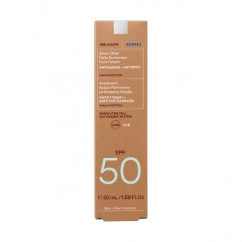 Korres Sunscreen Red Grape Sheer Glow Daily Sunscreen Face Cream SPF50 50ml | Κόκκινο Σταφύλι Αντηλιακή Κρέμα Προσώπου με Διάφανη Λάμψη