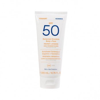 Korres Sunscreen Yoghurt Emulsion Face & Body SPF50 200ml | Αντιηλιακό Γαλάκτωμα Προσώπου & Σώματος με Γιαούρτι 